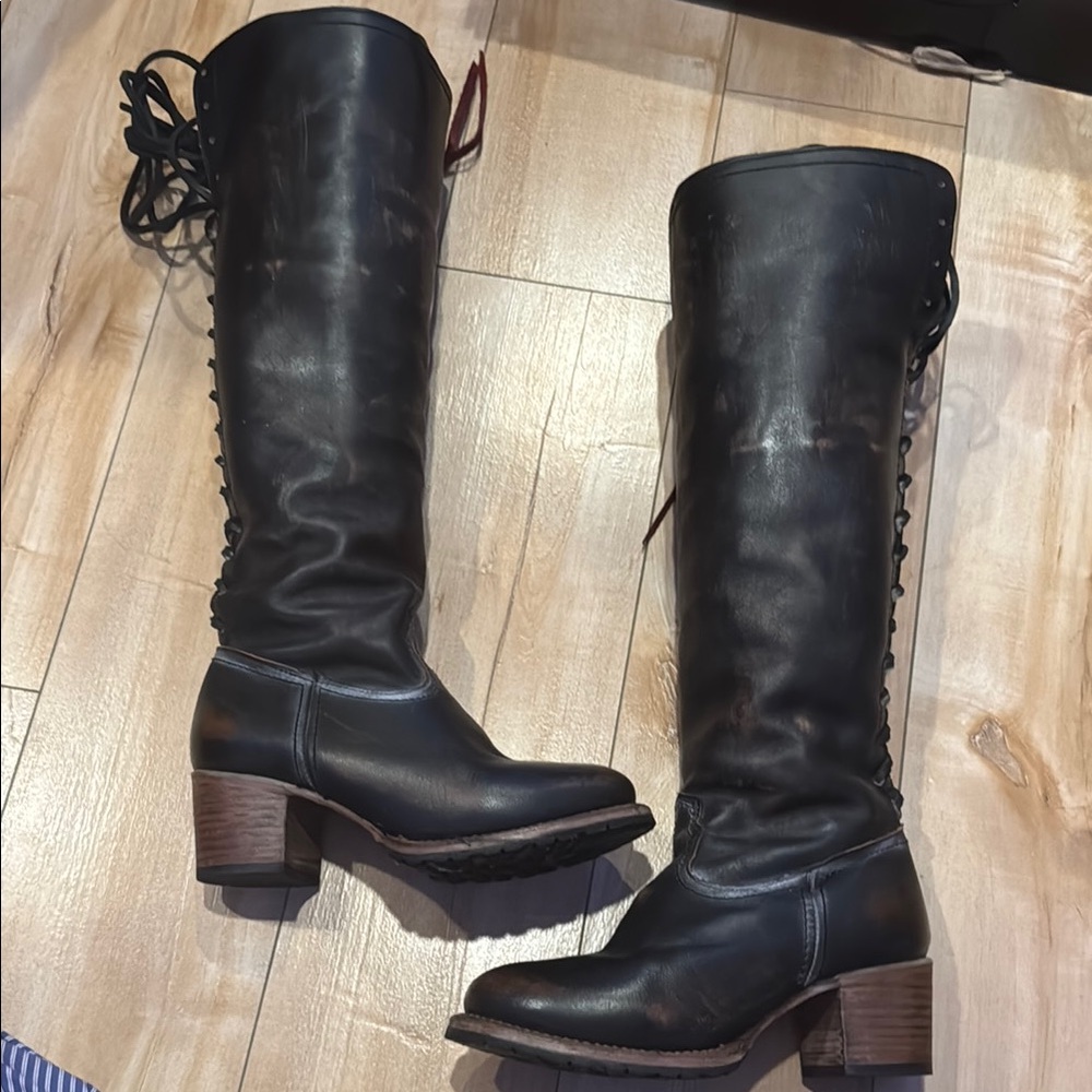 Elan Black Over the Knee Boots with Lacing